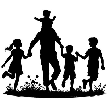 Ailenin doğadaki, siluetteki vektör çizimi