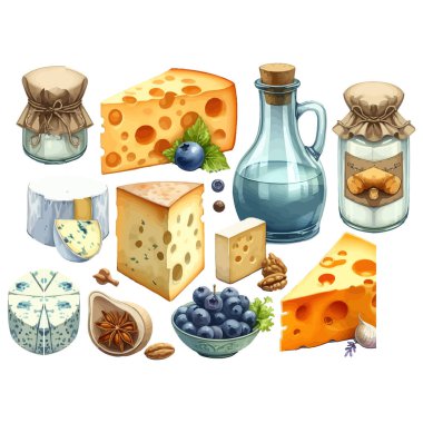 farklı mandıra ürünlerinin çizgi film seti