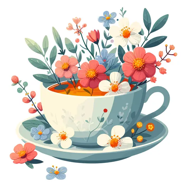 Çay fincanı ve çaydanlıkla suluboya çizimi.