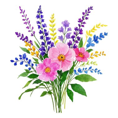 suluboya çiçekler, beyaz üzerinde izole