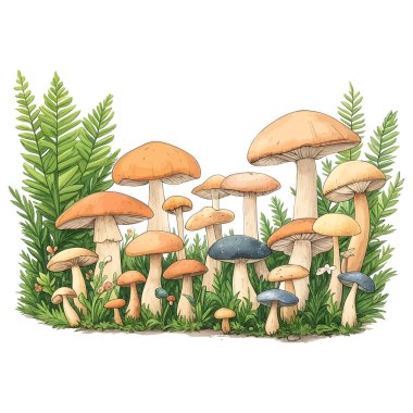 Ormandaki mantarlar, suluboya çizimler