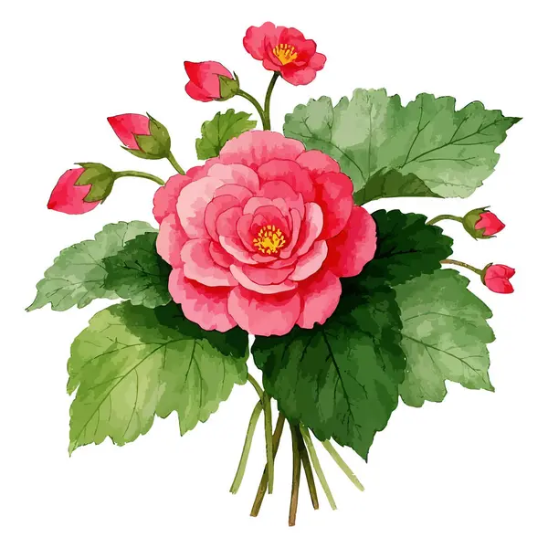 Yaprakları ve tomurcukları olan pembe gül çiçeği.