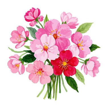 suluboya çiçekler ve sakura yaprakları