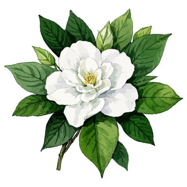 Yasemin 'in beyaz çiçeği. Beyaz arkaplanda izole vektör illüstrasyonu