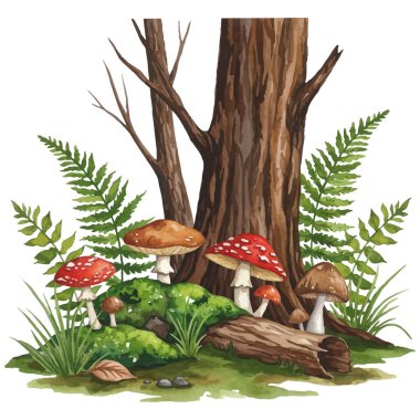 Mantarlı, kırmızı mantarlı ve yeşil mantarlı illüstrasyon