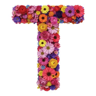 Çiçekli t harfi, beyaz arkaplanda izole edilmiş..