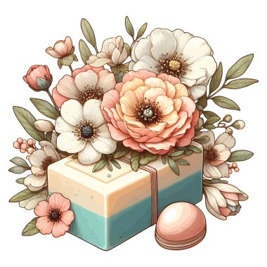 Çiçek Sabunu Clipart, Shabby Chic, beyaz arka planda.
