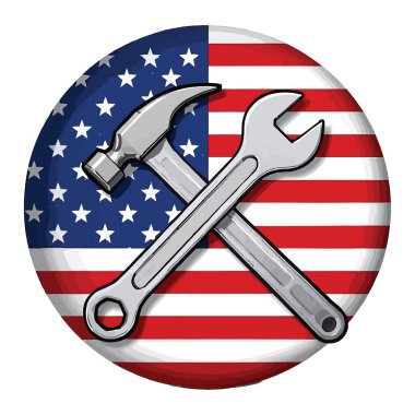 İşçi Bayramı için yıldızlar ve çizgilerle entegre edilmiş İngiliz anahtarının vektörü