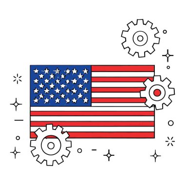 ABD bayrağı ve dişliler.