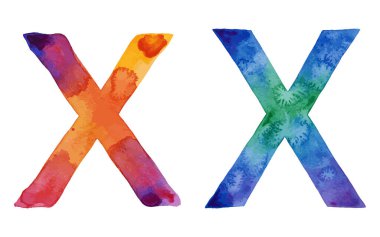 gökkuşağı yazı tipi harfi X, suluboya vektör yazı tipi