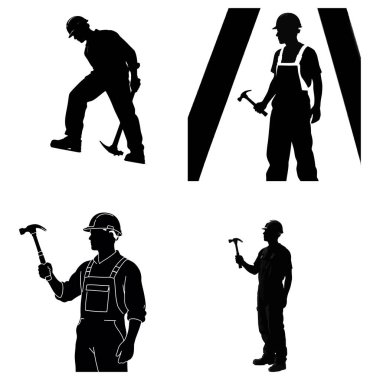 İnşaat işçileri siluetleri ayarlandı