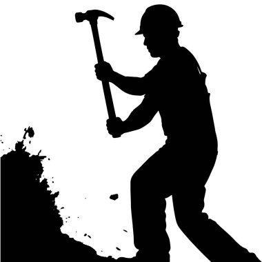 İnşaat İşçisi Kara Siluet Çizimi Tuğlalarını Yerleştirdi