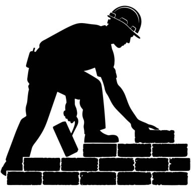 İnşaat Alanında Tuğlacı Silueti Elle İşgücü