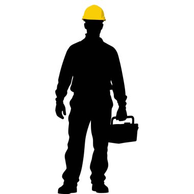 Alet kemeri olan bir inşaat işçisinin silueti.