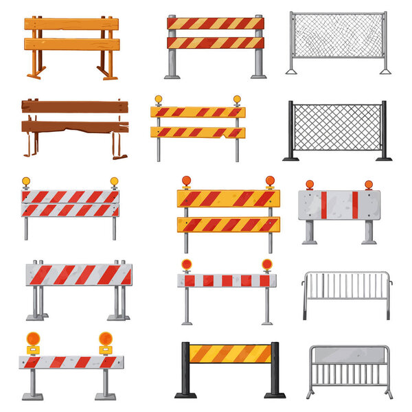 Collection of Different Roadblock and Barrier Icons