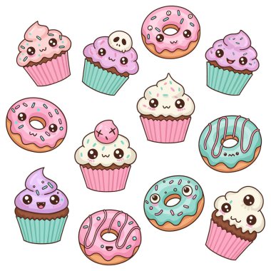 Kawaii Kekleri ve Donut Çizimleri