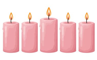 Beyaz Üzerinde Yanan Pembe Mumlar, Festive Pembe Mumlar Çizimi