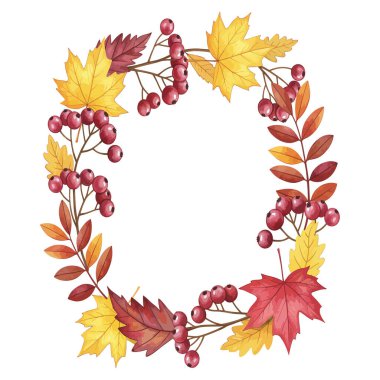 Suluboya Sonbahar Yaprakları ve Çelenkleri