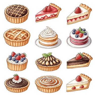 Çeşitli Tatlı Tatlılar ve Turtalar Çizimi