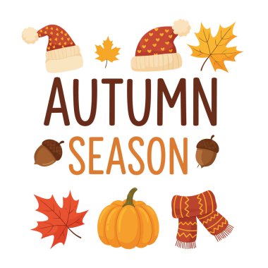 Sonbahar Sezon Vektör İllüstrasyonu, Sonbahar Sezonu Elementleri ve Typography
