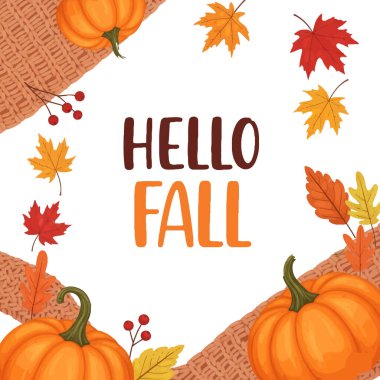 Hello Fall Frame: Balkabakları, Yapraklar ve Örgü Kenarı