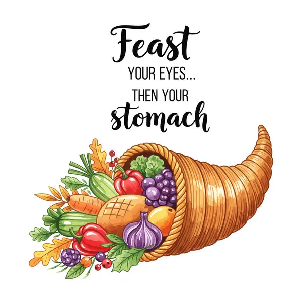 Komik şükran günü yemeği alıntısı Hasat borusuyla, suluboya şükran günü Cornucopia ile komik metin