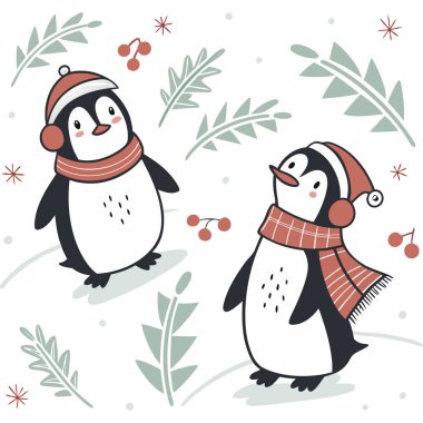 Şirin Noel Penguenleri - Kış Tatili Kusursuz Desen