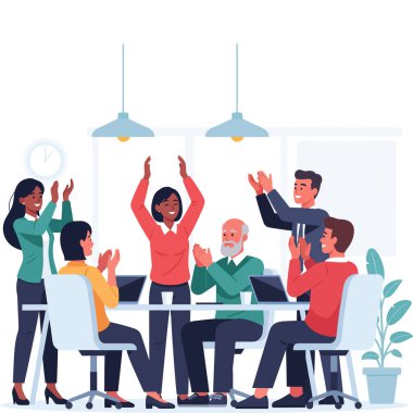 Neşeli Kurumsal Çalışanlar Alkışlıyor ve Tezahürat Ediyor.