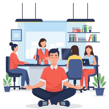 Stresten kurtulmak için Yoğun Ofisteki Meditasyon Adamı