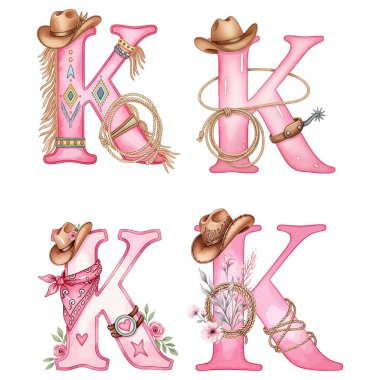 Sevimli çizgi film karakteri çizimi ile K harfi