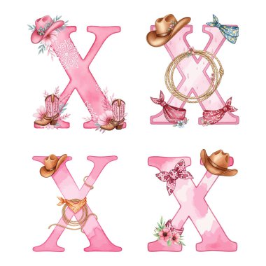 Bir dizi pembe harf X, suluboya, resimleme.