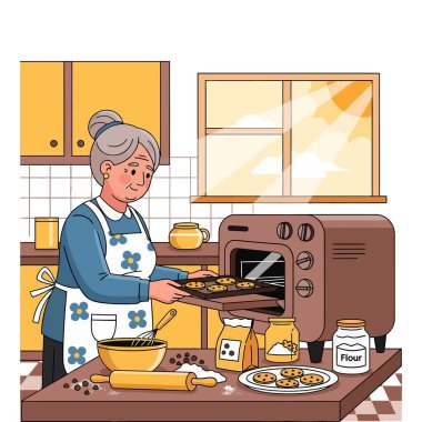 Yürüyen Sopalı Neşeli Yaşlı Büyükanne.