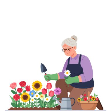 Yürüyen Sopalı Neşeli Yaşlı Büyükanne.