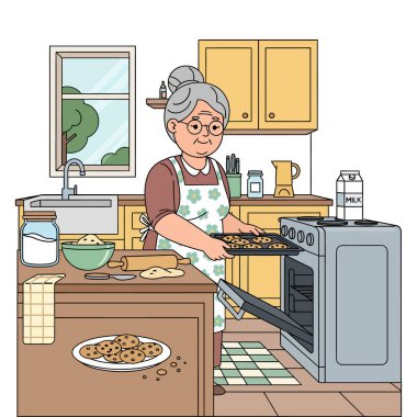 Yürüyen Sopalı Neşeli Yaşlı Büyükanne.