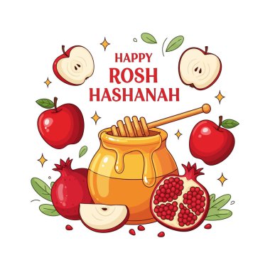 Sweet New Year Vector: Jewish Holiday Apples and Honey Clipart