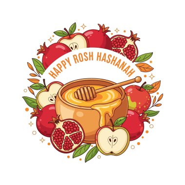 Circular Rosh Hashanah Design: Apples, Pomegranates, and Honey Frame
