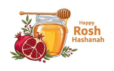 Happy Rosh Hashanah Honey and Pomegranate Graphic