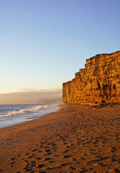 Stranden Och Klipporna Vid Solnedgången Hive Beach Dorset — Stockfoto
