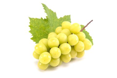 Beyaz arka planda izole edilmiş muscat üzümünü parlat. Tatlı yeşil üzüm.