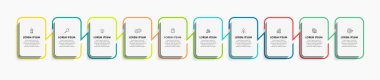 Business Infographic tasarım şablonu simgeli ve 10 seçenek veya adımlı Vektör. İşlem şeması, sunumlar, iş akışı düzeni, afiş, akış şeması, bilgi grafiği için kullanılabilir