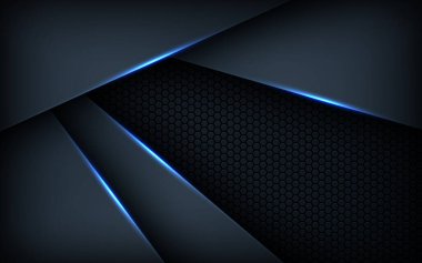 Koyu mavi ışık arkaplan gradyan şekilleri. Lacivert altıgen ağ desenli dekorasyon.