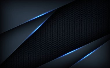 Koyu mavi ışık arkaplan gradyan şekilleri. Lacivert altıgen ağ desenli dekorasyon.