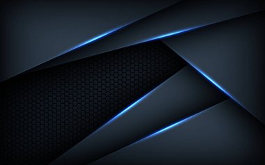 Koyu mavi ışık arkaplan gradyan şekilleri. Lacivert altıgen ağ desenli dekorasyon.