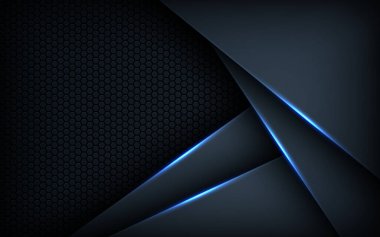 Koyu mavi ışık arkaplan gradyan şekilleri. Lacivert altıgen ağ desenli dekorasyon.