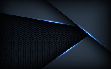 Koyu mavi ışık arkaplan gradyan şekilleri. Lacivert altıgen ağ desenli dekorasyon.