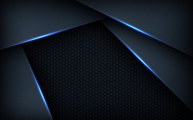 Koyu mavi ışık arkaplan gradyan şekilleri. Lacivert altıgen ağ desenli dekorasyon.