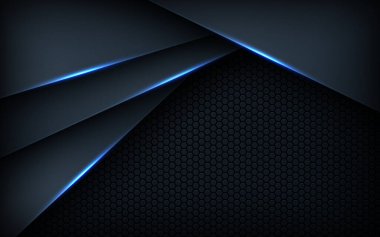 Koyu mavi ışık arkaplan gradyan şekilleri. Lacivert altıgen ağ desenli dekorasyon.