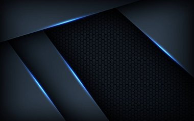 Koyu mavi ışık arkaplan gradyan şekilleri. Lacivert altıgen ağ desenli dekorasyon.