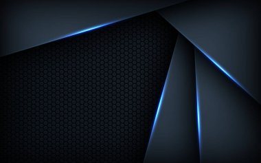 Koyu mavi ışık arkaplan gradyan şekilleri. Lacivert altıgen ağ desenli dekorasyon.