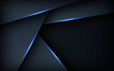 Koyu mavi ışık arkaplan gradyan şekilleri. Lacivert altıgen ağ desenli dekorasyon.